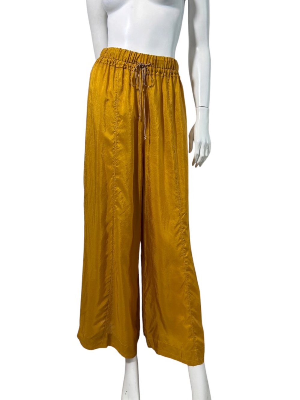 forte_forte 100% Silk Wide Leg Pants Ochre Elastic Waist Size 1/S (altered)